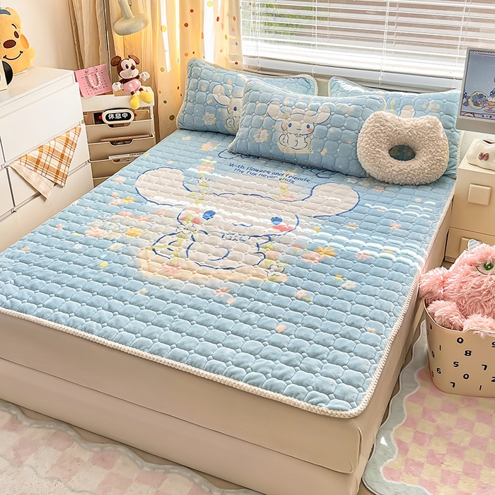 91家纺网 家纺一手货源 找家纺 徕米家居 2025新款牛奶绒加棉床盖品床盖单件单床盖 大版大耳狗