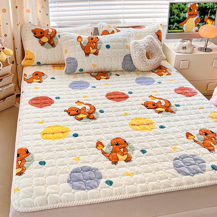 91家纺网 家纺一手货源 找家纺 徕米家居 2025新款牛奶绒加棉床盖品床盖单件单床盖 小火龙