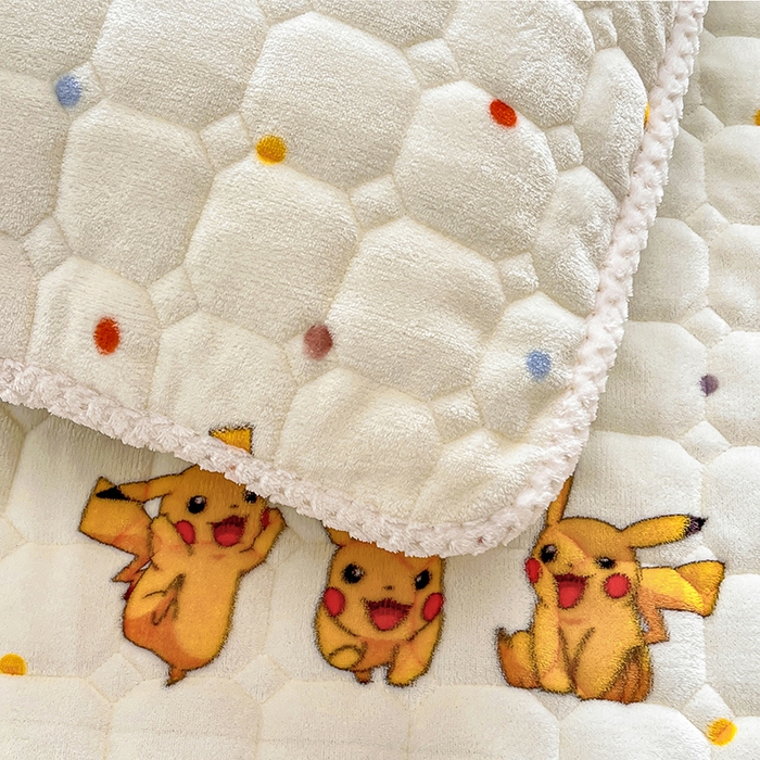 91家纺网 家纺一手货源 找家纺 徕米家居 2025新款牛奶绒加棉床盖品床盖单件单床盖 皮卡丘伙伴