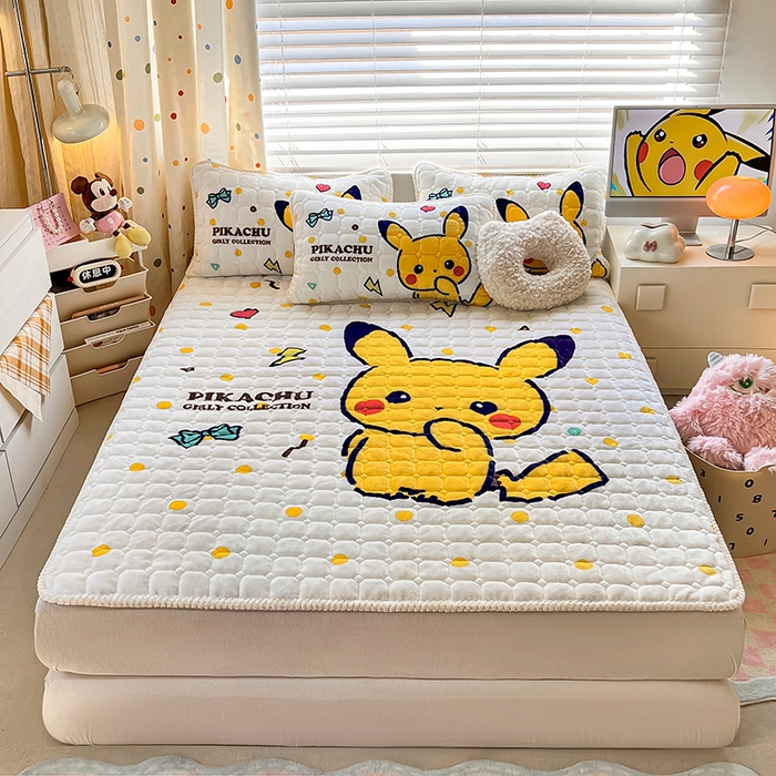 徕米家居 2025新款牛奶绒加棉床盖品床盖单件单床盖 Q版皮卡丘