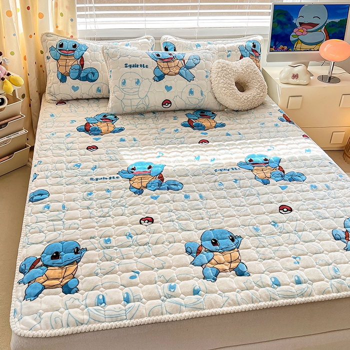 91家纺网 家纺一手货源 找家纺 徕米家居 2025新款牛奶绒加棉床盖品床盖单件单床盖 杰尼龟