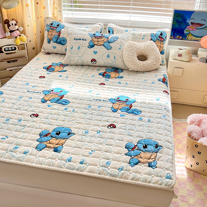 91家纺网 家纺一手货源 找家纺 徕米家居 2025新款牛奶绒加棉床盖品床盖单件单床盖 杰尼龟