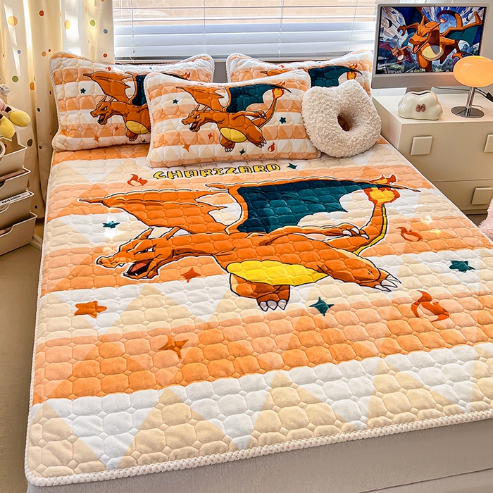 91家纺网 家纺一手货源 找家纺 徕米家居 2025新款牛奶绒加棉床盖品床盖单件单床盖 大版喷火龙