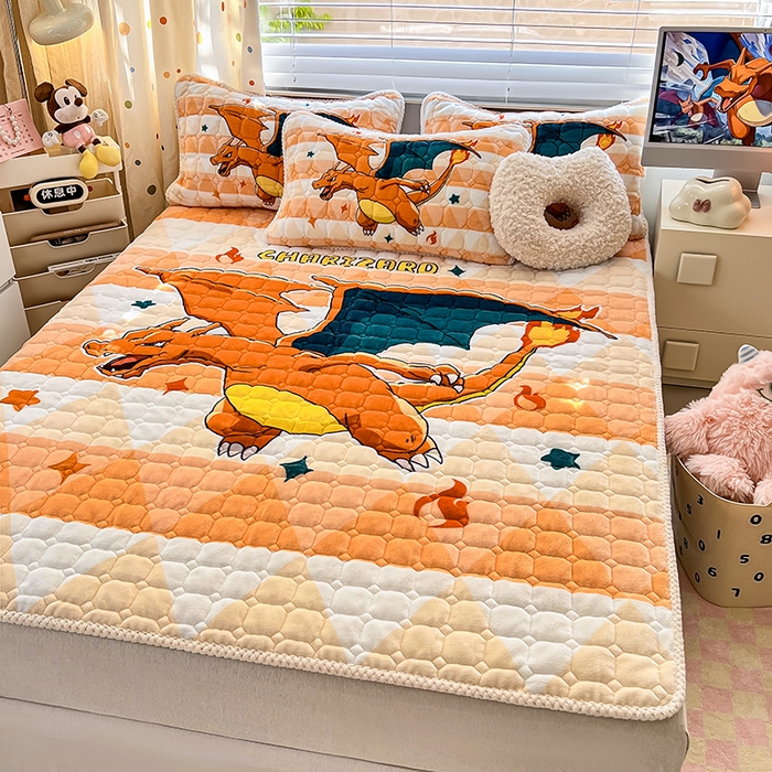 91家纺网 家纺一手货源 找家纺 徕米家居 2025新款牛奶绒加棉床盖品床盖单件单床盖 大版喷火龙