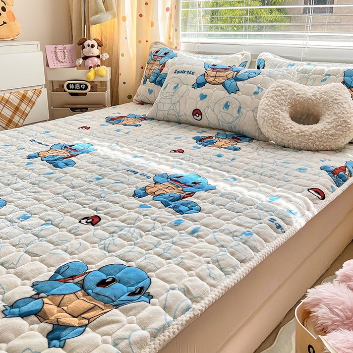 91家纺网 家纺一手货源 找家纺 徕米家居 2025新款牛奶绒加棉床盖品床盖单件单床盖 杰尼龟