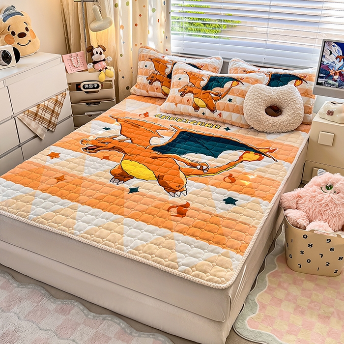 91家纺网 家纺一手货源 找家纺 徕米家居 2025新款牛奶绒加棉床盖品床盖单件单床盖 大版喷火龙