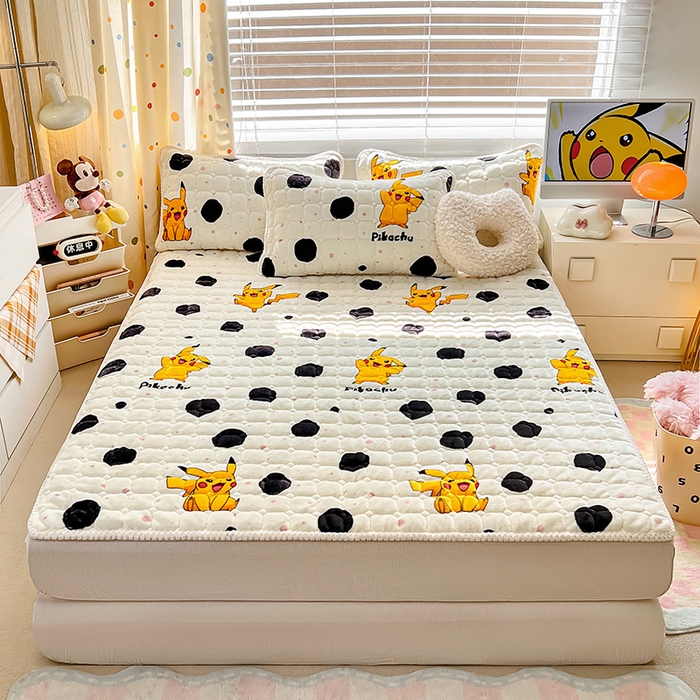 徕米家居 2025新款牛奶绒加棉床盖品床盖单件单床盖 波点皮卡丘