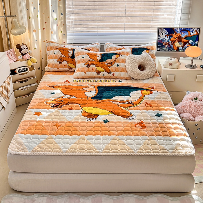 91家纺网 家纺一手货源 找家纺 徕米家居 2025新款牛奶绒加棉床盖品床盖单件单床盖 大版喷火龙