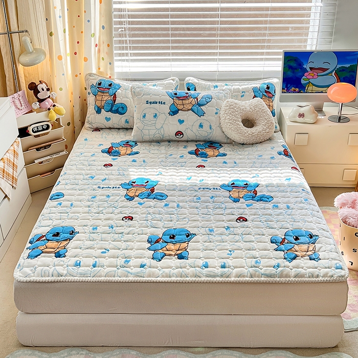 91家纺网 家纺一手货源 找家纺 徕米家居 2025新款牛奶绒加棉床盖品床盖单件单床盖 杰尼龟