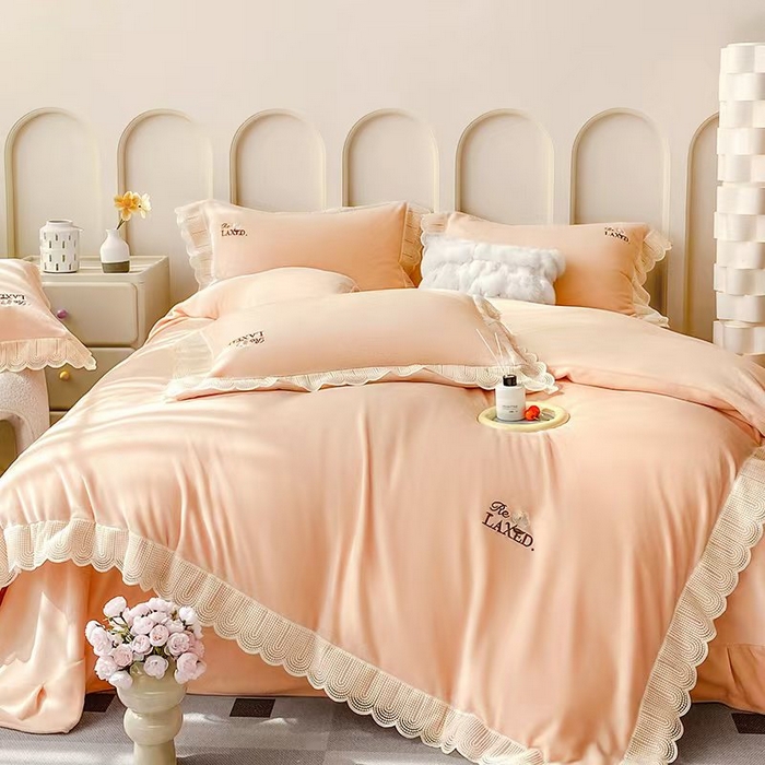 91家纺网 家纺一手货源 找家纺 （总）2025新款公主风雷斯花边刺绣牛奶绒四件套