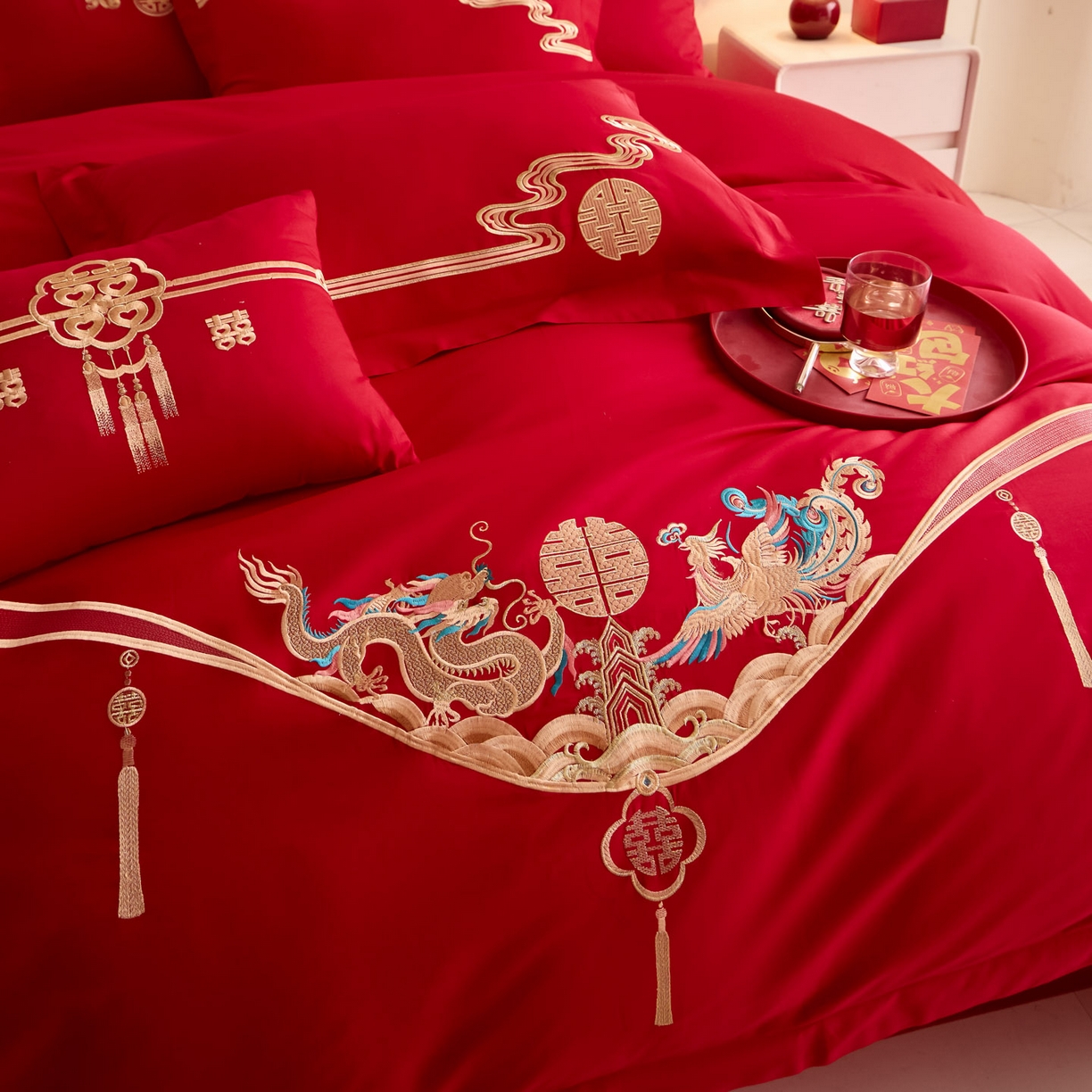 91家纺网 家纺一手货源 找家纺 东方合美（原：皇家传奇） 2025新款婚庆小红书化纤系列二 欢喜龙凤