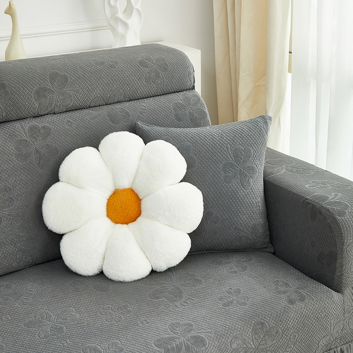 91家纺网 家纺一手货源 找家纺 千彤沙发垫  2025新款防滑防尘优雅百褶裙边全包款沙发笠沙发套罩--三叶草系列 深灰