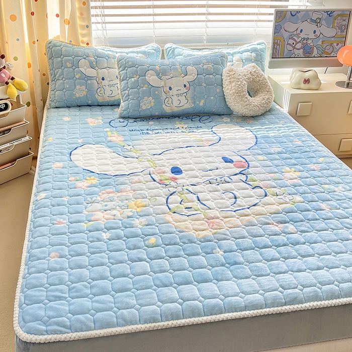 91家纺网 家纺一手货源 找家纺 徕米家居 2025新款牛奶绒加棉床笠单品床笠单件单床笠 大版大耳狗