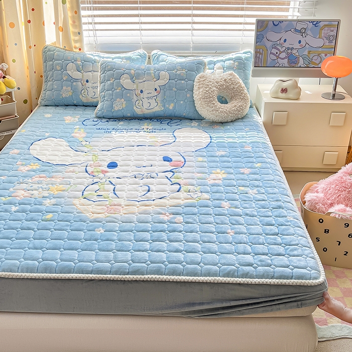 91家纺网 家纺一手货源 找家纺 徕米家居 2025新款牛奶绒加棉床笠单品床笠单件单床笠 大版大耳狗