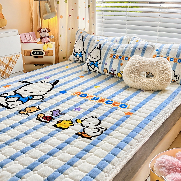 91家纺网 家纺一手货源 找家纺 徕米家居 2025新款牛奶绒加棉床笠单品床笠单件单床笠 欢乐帕恰狗