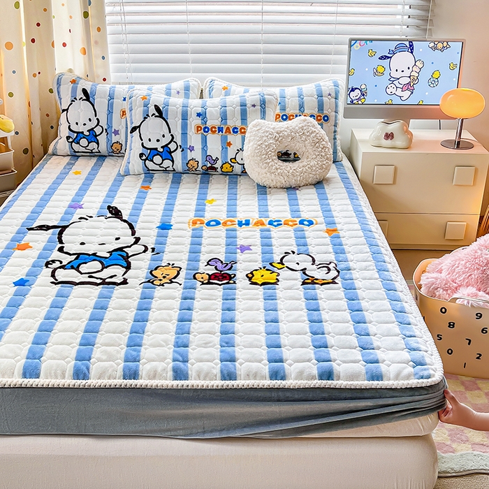 91家纺网 家纺一手货源 找家纺 徕米家居 2025新款牛奶绒加棉床笠单品床笠单件单床笠 欢乐帕恰狗