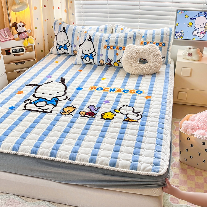 91家纺网 家纺一手货源 找家纺 徕米家居 2025新款牛奶绒加棉床笠单品床笠单件单床笠 欢乐帕恰狗