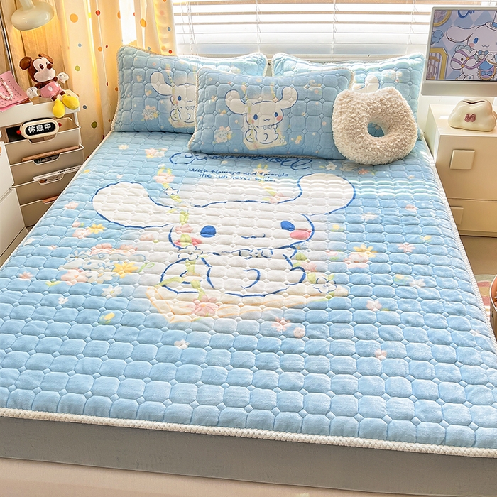 91家纺网 家纺一手货源 找家纺 徕米家居 2025新款牛奶绒加棉床笠单品床笠单件单床笠 大版大耳狗