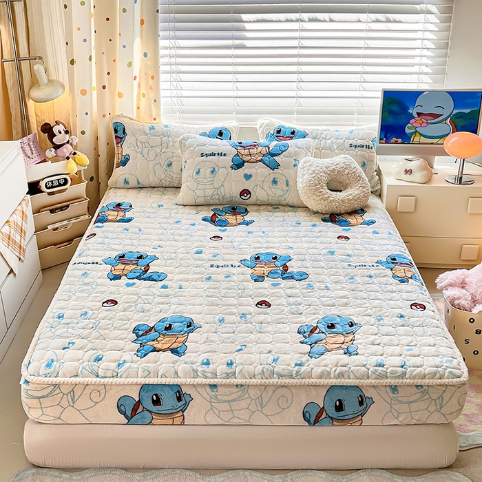 徕米家居 2025新款牛奶绒加棉床笠单品床笠单件单床笠 杰尼龟