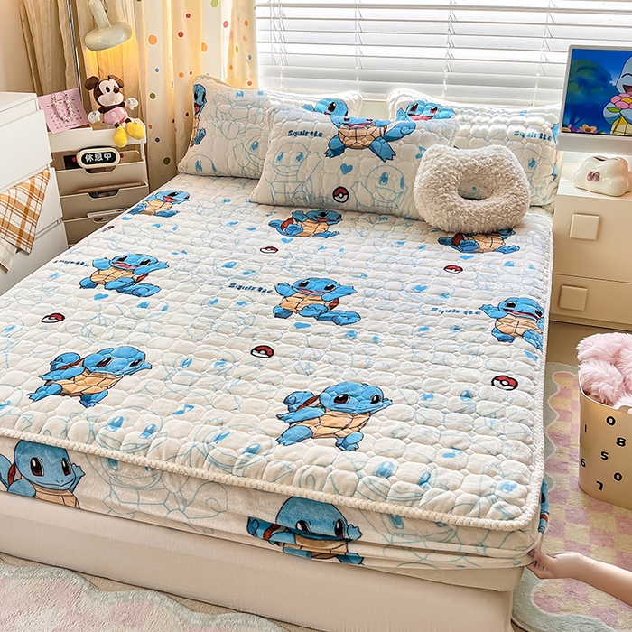 91家纺网 家纺一手货源 找家纺 徕米家居 2025新款牛奶绒加棉床笠单品床笠单件单床笠 杰尼龟