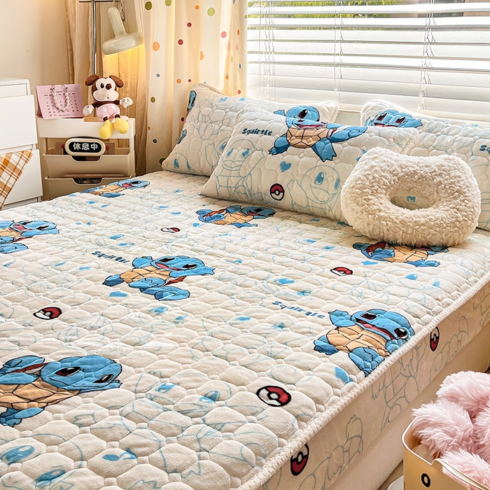 91家纺网 家纺一手货源 找家纺 徕米家居 2025新款牛奶绒加棉床笠单品床笠单件单床笠 杰尼龟