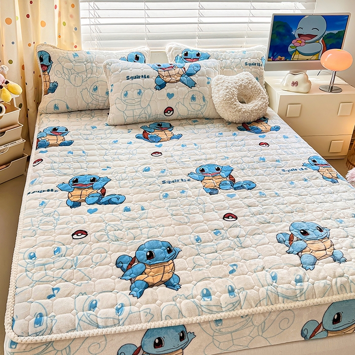 91家纺网 家纺一手货源 找家纺 徕米家居 2025新款牛奶绒加棉床笠单品床笠单件单床笠 杰尼龟