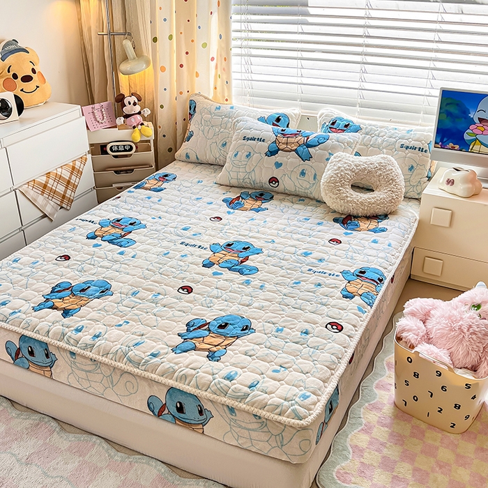 91家纺网 家纺一手货源 找家纺 徕米家居 2025新款牛奶绒加棉床笠单品床笠单件单床笠 杰尼龟