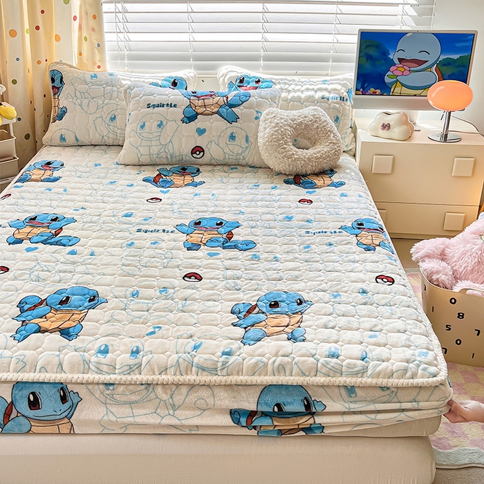 91家纺网 家纺一手货源 找家纺 徕米家居 2025新款牛奶绒加棉床笠单品床笠单件单床笠 杰尼龟