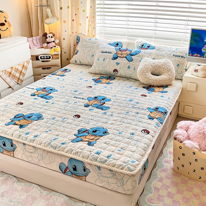 91家纺网 家纺一手货源 找家纺 徕米家居 2025新款牛奶绒加棉床笠单品床笠单件单床笠 杰尼龟