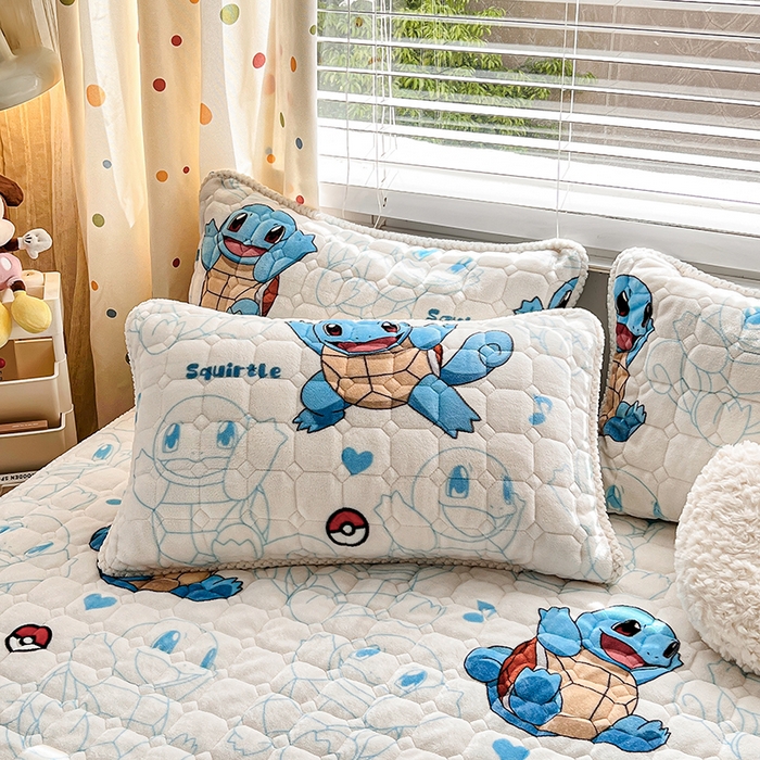 91家纺网 家纺一手货源 找家纺 徕米家居 2025新款牛奶绒加棉床笠单品床笠单件单床笠 杰尼龟