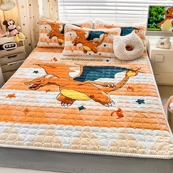 91家纺网 家纺一手货源 找家纺 徕米家居 2025新款牛奶绒加棉床笠单品床笠单件单床笠 大版喷火龙