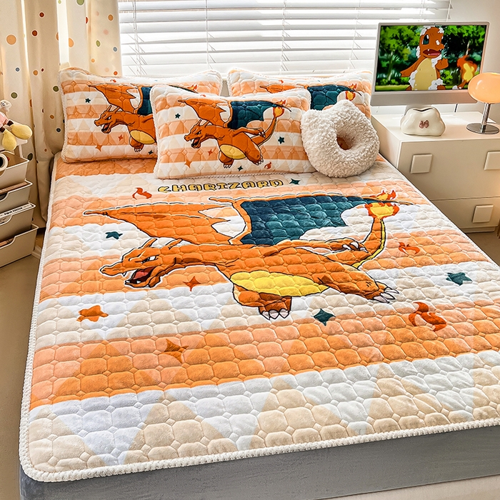 91家纺网 家纺一手货源 找家纺 徕米家居 2025新款牛奶绒加棉床笠单品床笠单件单床笠 大版喷火龙