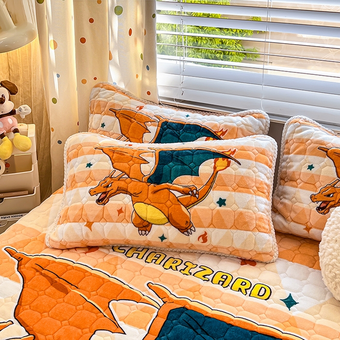 91家纺网 家纺一手货源 找家纺 徕米家居 2025新款牛奶绒加棉床笠单品床笠单件单床笠 大版喷火龙