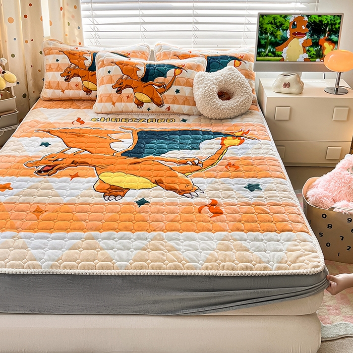 91家纺网 家纺一手货源 找家纺 徕米家居 2025新款牛奶绒加棉床笠单品床笠单件单床笠 大版喷火龙