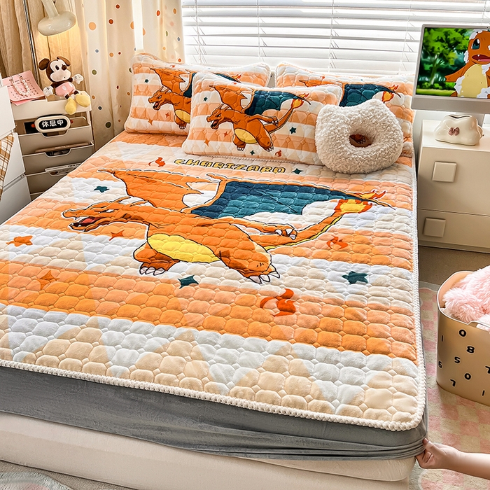 91家纺网 家纺一手货源 找家纺 徕米家居 2025新款牛奶绒加棉床笠单品床笠单件单床笠 大版喷火龙