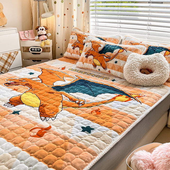 91家纺网 家纺一手货源 找家纺 徕米家居 2025新款牛奶绒加棉床笠单品床笠单件单床笠 大版喷火龙