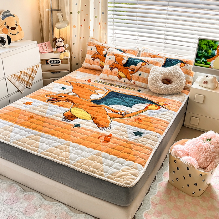 91家纺网 家纺一手货源 找家纺 徕米家居 2025新款牛奶绒加棉床笠单品床笠单件单床笠 大版喷火龙