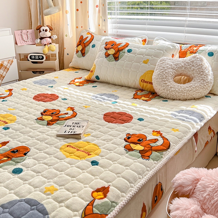 91家纺网 家纺一手货源 找家纺 徕米家居 2025新款牛奶绒加棉床笠单品床笠单件单床笠 小火龙