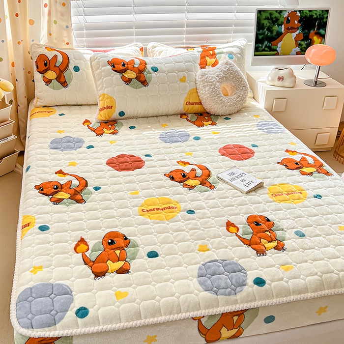 91家纺网 家纺一手货源 找家纺 徕米家居 2025新款牛奶绒加棉床笠单品床笠单件单床笠 小火龙