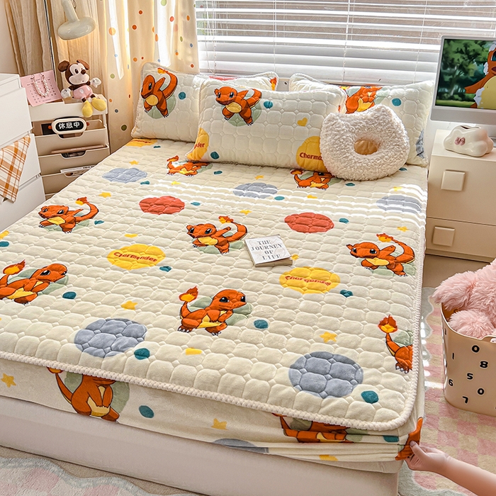 91家纺网 家纺一手货源 找家纺 徕米家居 2025新款牛奶绒加棉床笠单品床笠单件单床笠 小火龙