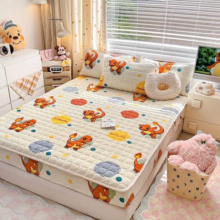 91家纺网 家纺一手货源 找家纺 徕米家居 2025新款牛奶绒加棉床笠单品床笠单件单床笠 小火龙