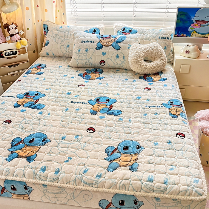 91家纺网 家纺一手货源 找家纺 徕米家居 2025新款牛奶绒加棉床笠单品床笠单件单床笠 杰尼龟