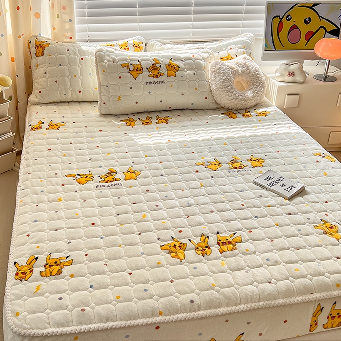 91家纺网 家纺一手货源 找家纺 徕米家居 2025新款牛奶绒加棉床笠单品床笠单件单床笠 皮卡丘伙伴