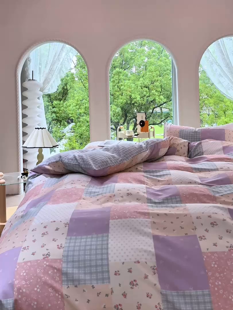 91家纺网 家纺一手货源 找家纺 缦纱 2025新款全棉纯棉小清新喷气13372印花40支纯棉四件套 花田漫步