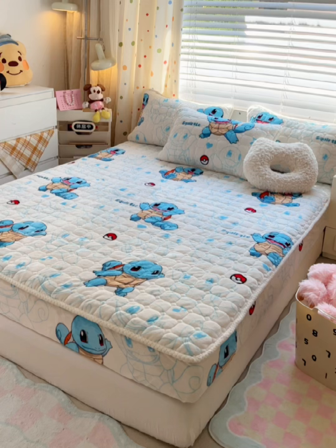 91家纺网 家纺一手货源 找家纺 徕米家居 2025新款牛奶绒加棉床笠单品床笠单件单床笠 杰尼龟