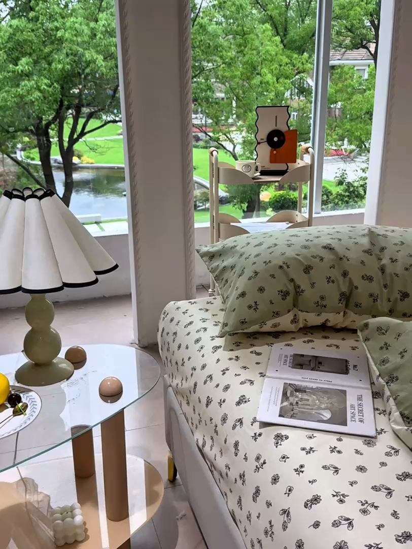 91家纺网 家纺一手货源 找家纺 缦纱 2025新款全棉纯棉小清新喷气13372印花40支纯棉四件套 浅浅花漾