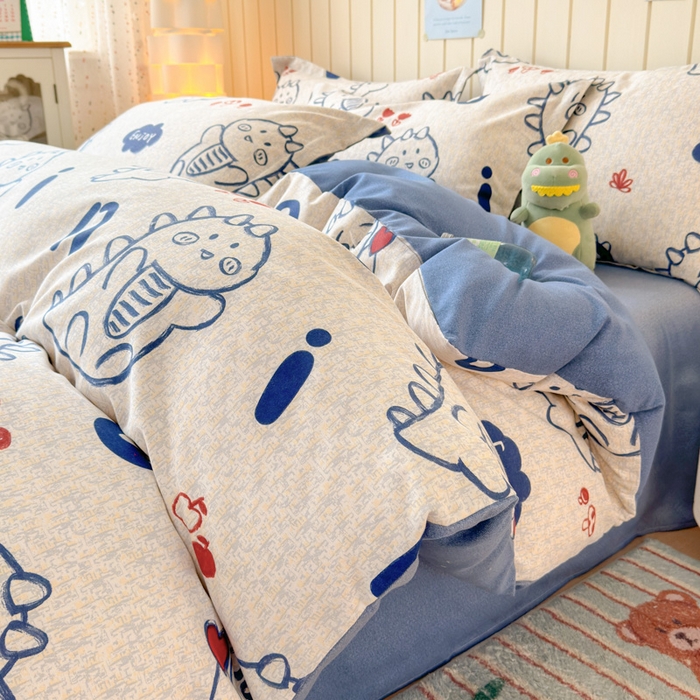 典曼家纺 2025新款原棉加厚磨毛印花四件套 比心