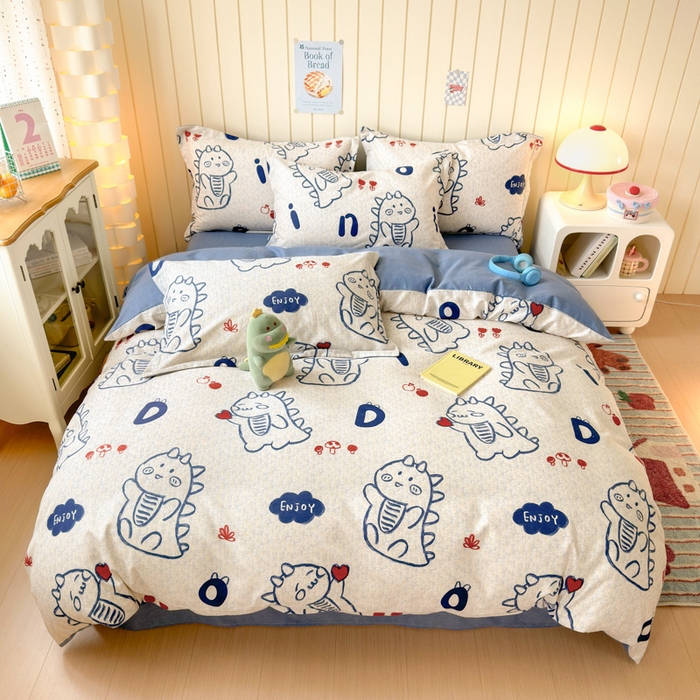 91家纺网 家纺一手货源 找家纺 典曼家纺 2025新款原棉加厚磨毛印花四件套 比心