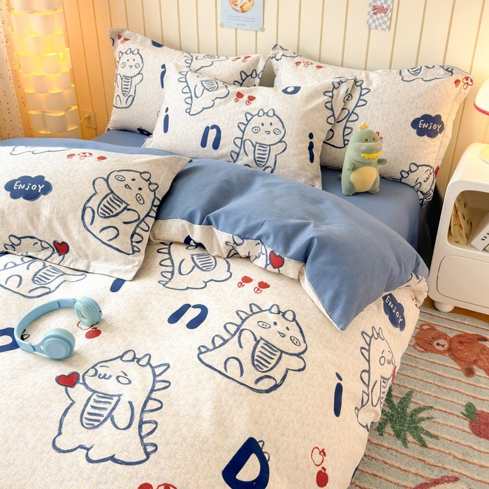 91家纺网 家纺一手货源 找家纺 典曼家纺 2025新款原棉加厚磨毛印花四件套 比心