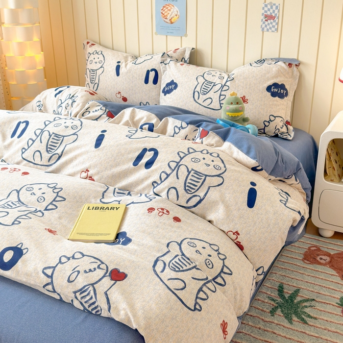 91家纺网 家纺一手货源 找家纺 典曼家纺 2025新款原棉加厚磨毛印花四件套 比心